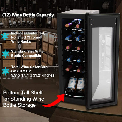 NutriChef PKCWC120 White & Red Cooler-Freestanding Countertop Compact Mini Wine Fridge Chiller