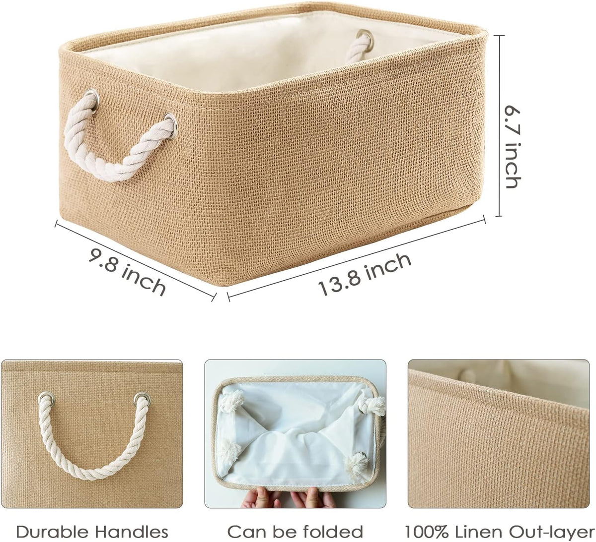 TheWarmHome Storage Bins for Shelves - Medium 3Pack 13.8L*9.8W*6.7H inch Canves Storage Basket for