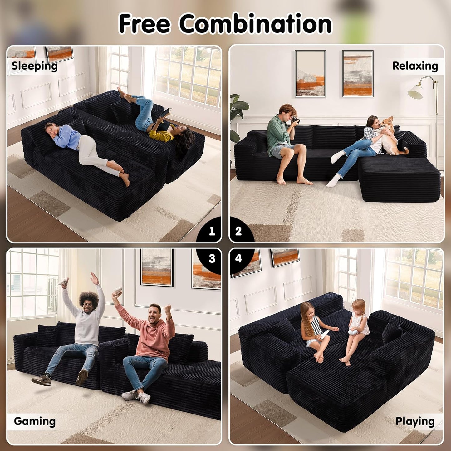 ovios 104" Cloud Sectional Couch with L-Shape Chaise,Modern Modular Sofa with Deep Seat