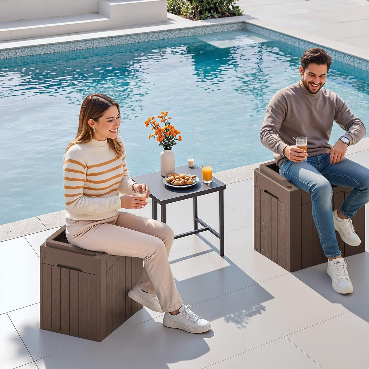Devoko 30 Gallon Resin Deck Box 2 Pack Outdoor Indoor Waterproof Storage Box for Patio Furniture