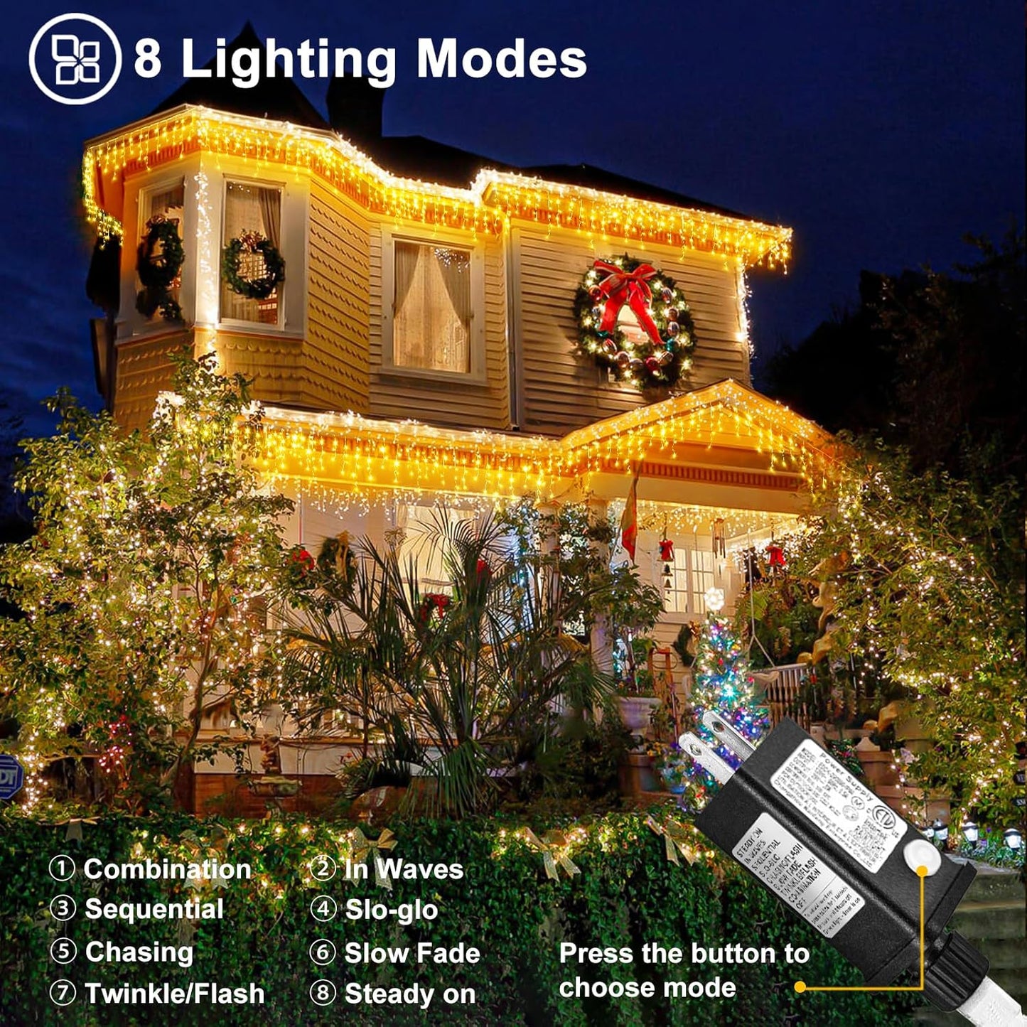 Warm White Christmas Lights Outdoor - 99ft 1216 LED 8 Modes Hanging Dripping Icicle String Lights