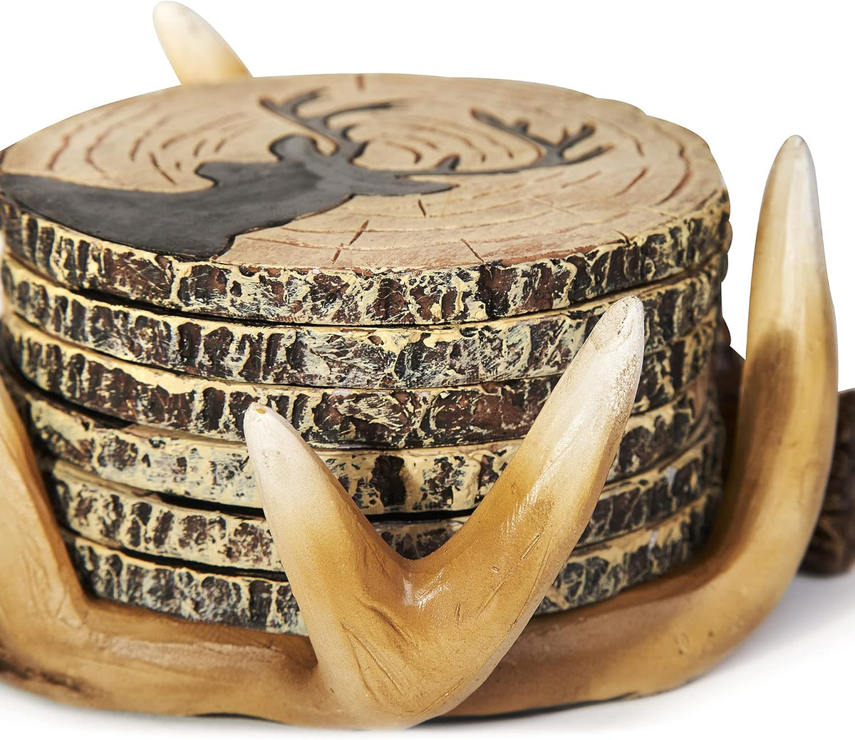 Deer Antlers Coaster Set of 6 – Handcrafted Deer Antler Decor and Man Cave Gifts for Men - 6 Full