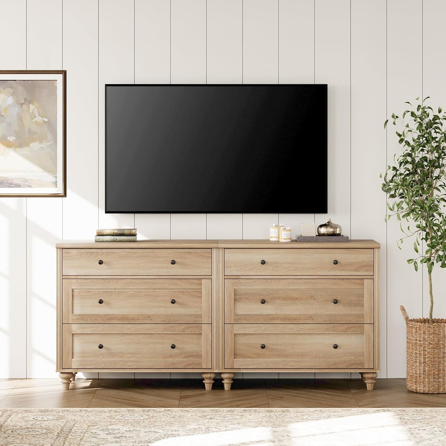 WAMPAT Kids Dresser for Bedroom with 6 Drawers, Oak Baby Dressers with Wide Chest of Drawers, Mid