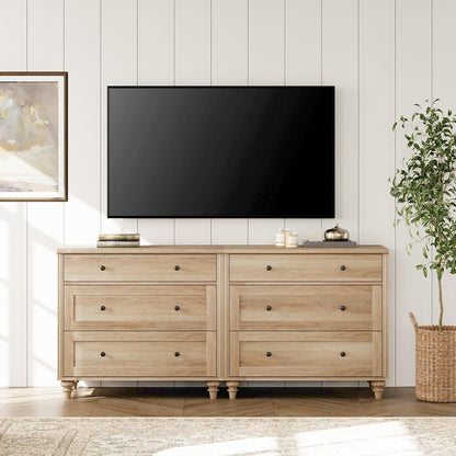 WAMPAT Kids Dresser for Bedroom with 6 Drawers, Oak Baby Dressers with Wide Chest of Drawers, Mid