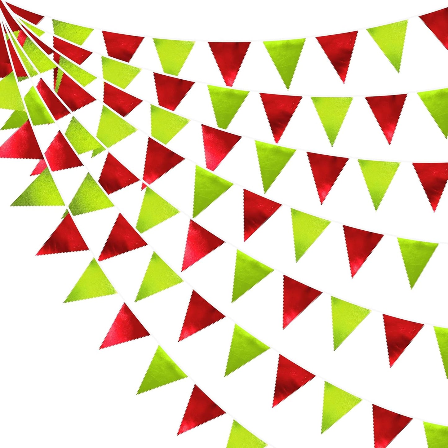 Red and Green Metallic Fabric Triangle Pennant Banner Flag Bunting Garland for Merry Grinchmas