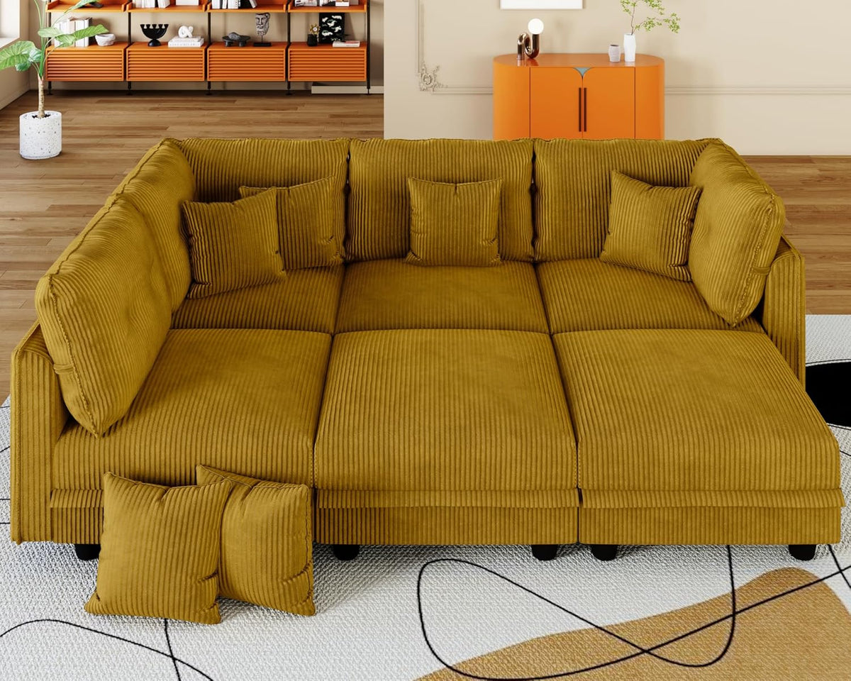 LLappuil Modular Sectional Sofa with Storage Seats, Corduroy Convertible Modular U Shaped Sectional