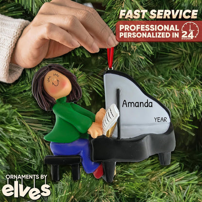 Personalized Music Ornaments 2024 - Brunette Girl Grand Piano Ornaments for Christmas Tree Musical
