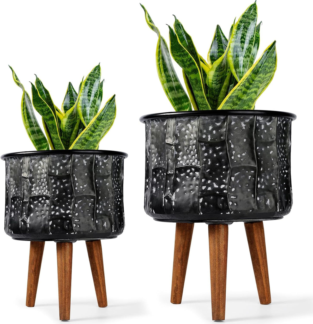 Harvest Land Plant Pots with Stand, Set of 2 Large Modern Planters Metal Tall Handmade Flower Pots