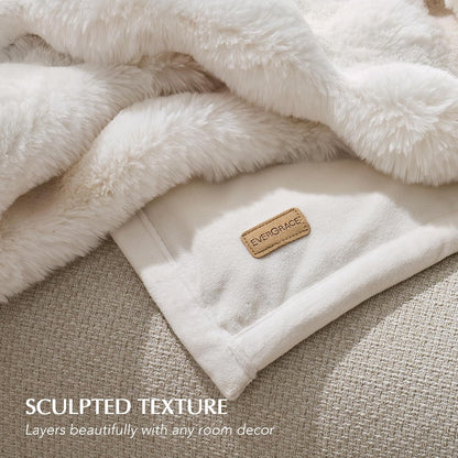 EVERGRACE Ultra Soft Luxury Fluffy Ridgeline Faux Rabbit Fur Throw Blanket, Thick Warm Bubble Throw