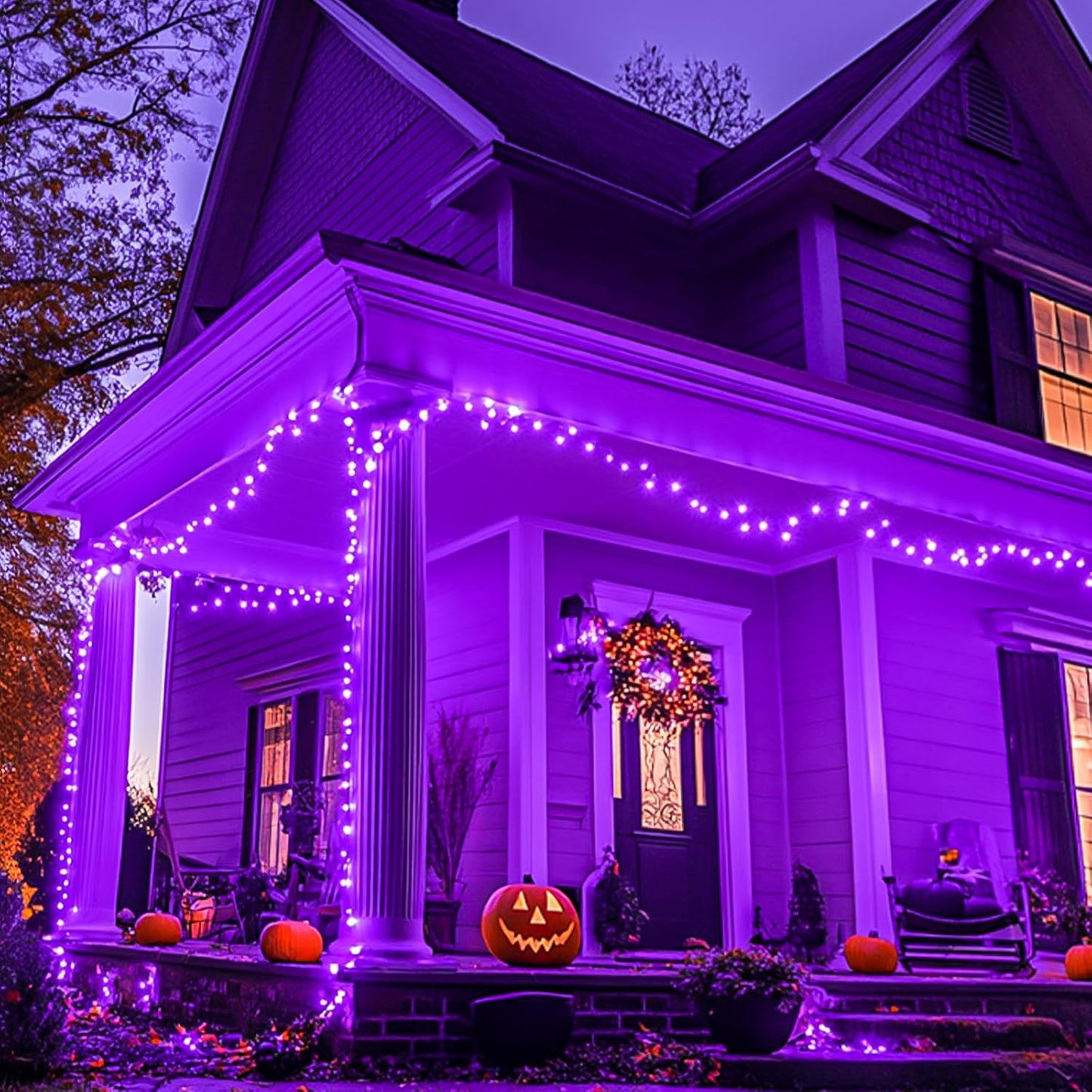 JMEXSUSS Purple Halloween Lights Indoor, Connectable 100 LED Globe String Lights Plug in with