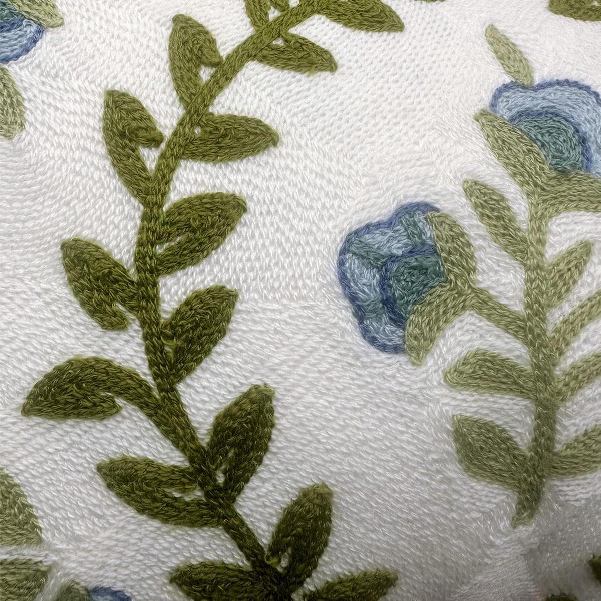 Alysheer Summer Floral Embroidered Decorative Throw Pillow Cover 12"x 20", Farmhouse Blue Flowers