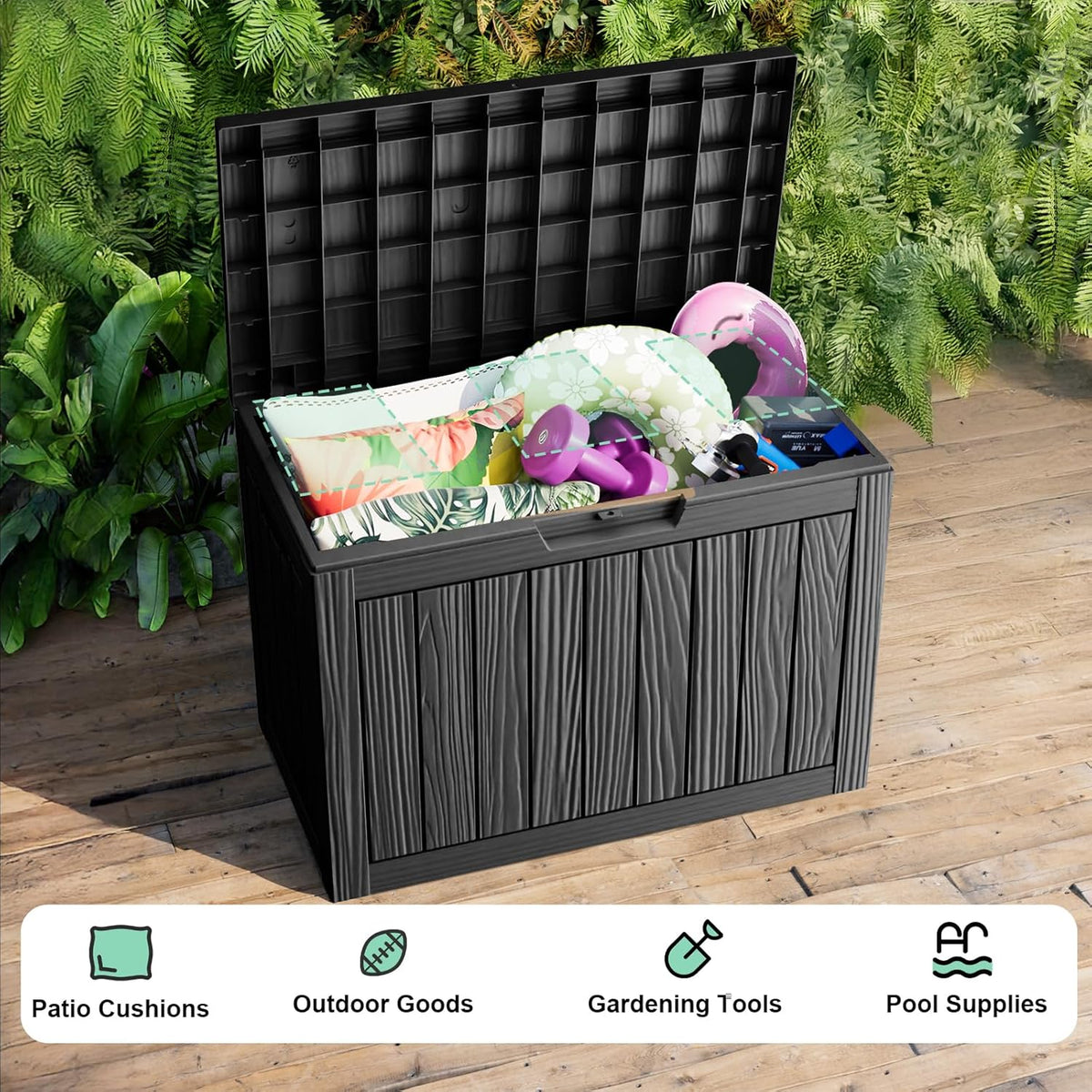 45 Gallon Resin Deck Box, Lockable Outdoor Storage Box for Patio Cushions Storage Furniture,Garden