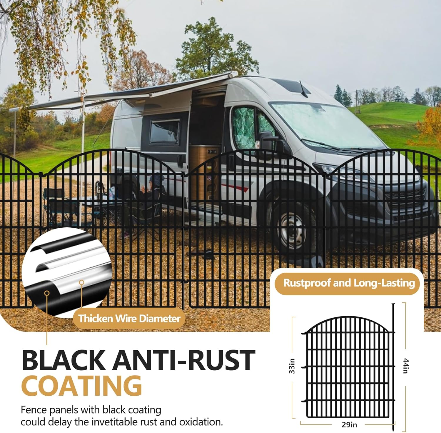 16 Panels Decorative Garden Metal Fence, 33in (H) x 38.67ft (L) No Dig Dog Fencing for Outdoor