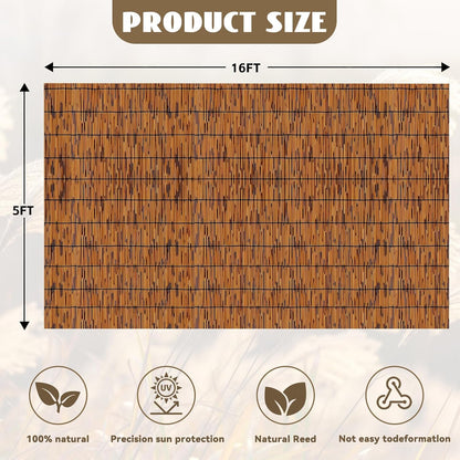 Bamboo Reed Fencing, Light Russet Decorative Bamboo Privacy Fence 5ft High, Reed Curtains for Patio