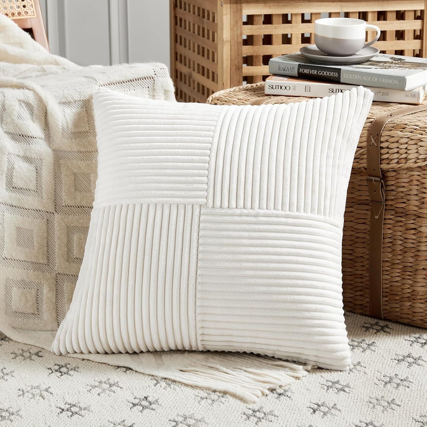 Fancy Homi 2 Packs Cream White Euro Decorative Throw Pillow Covers 26x26 Inch for Couch Bed Sofa