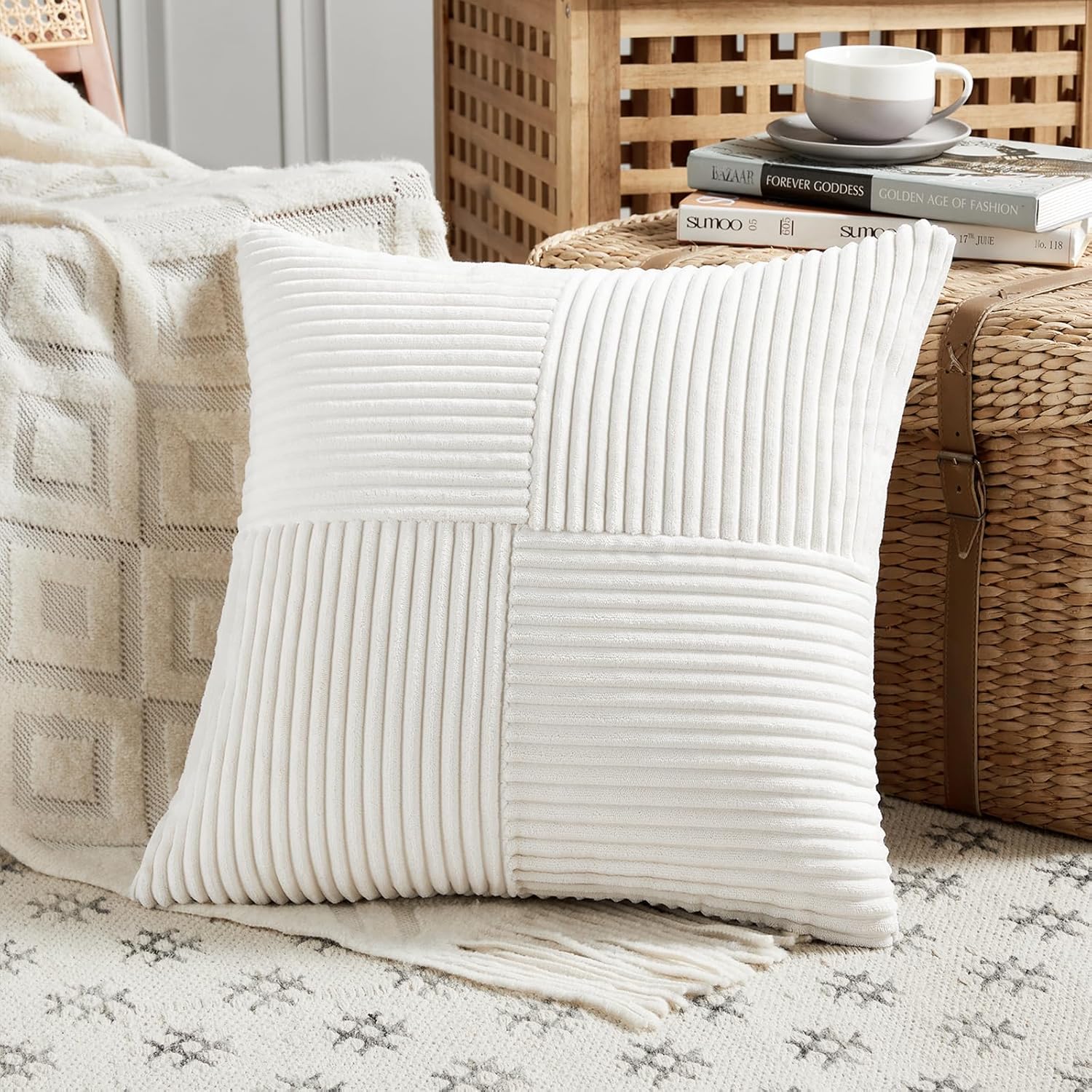 Fancy Homi 2 Packs Cream White Euro Decorative Throw Pillow Covers 28x28 Inch for Couch Bed Sofa