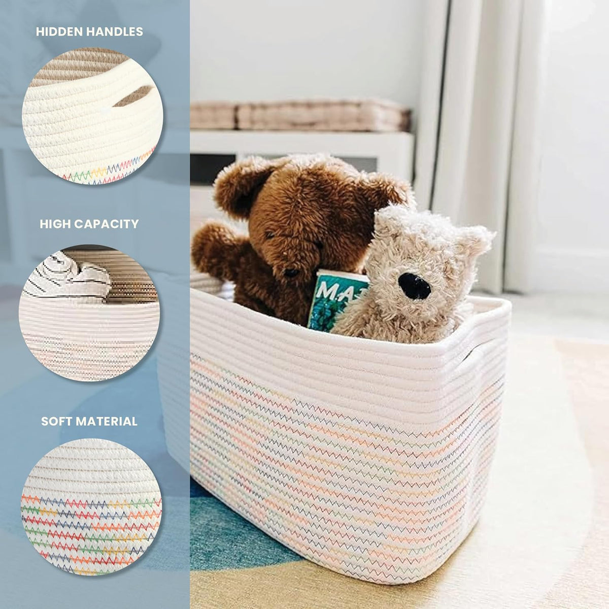 OrganiHaus Set of 3 Woven Storage Baskets for Organizing, Cotton Rope Organizer Bins for Shelves