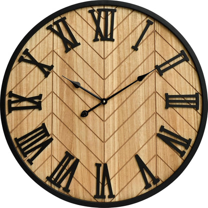 30 Inch Large Wall Clock Farmhouse Style - Brown Silent Non-Ticking Rustic Decor for Living Room