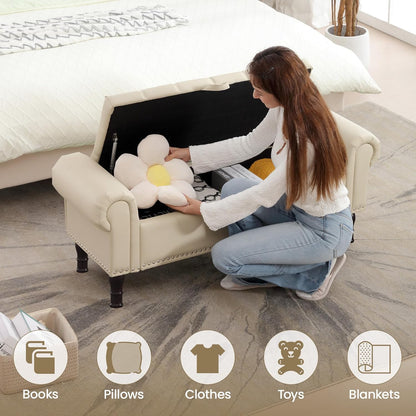 51" Storage Ottoman Bench for Bedroom, Full Queen Storage Bench with Button, Upholstered Bedroom