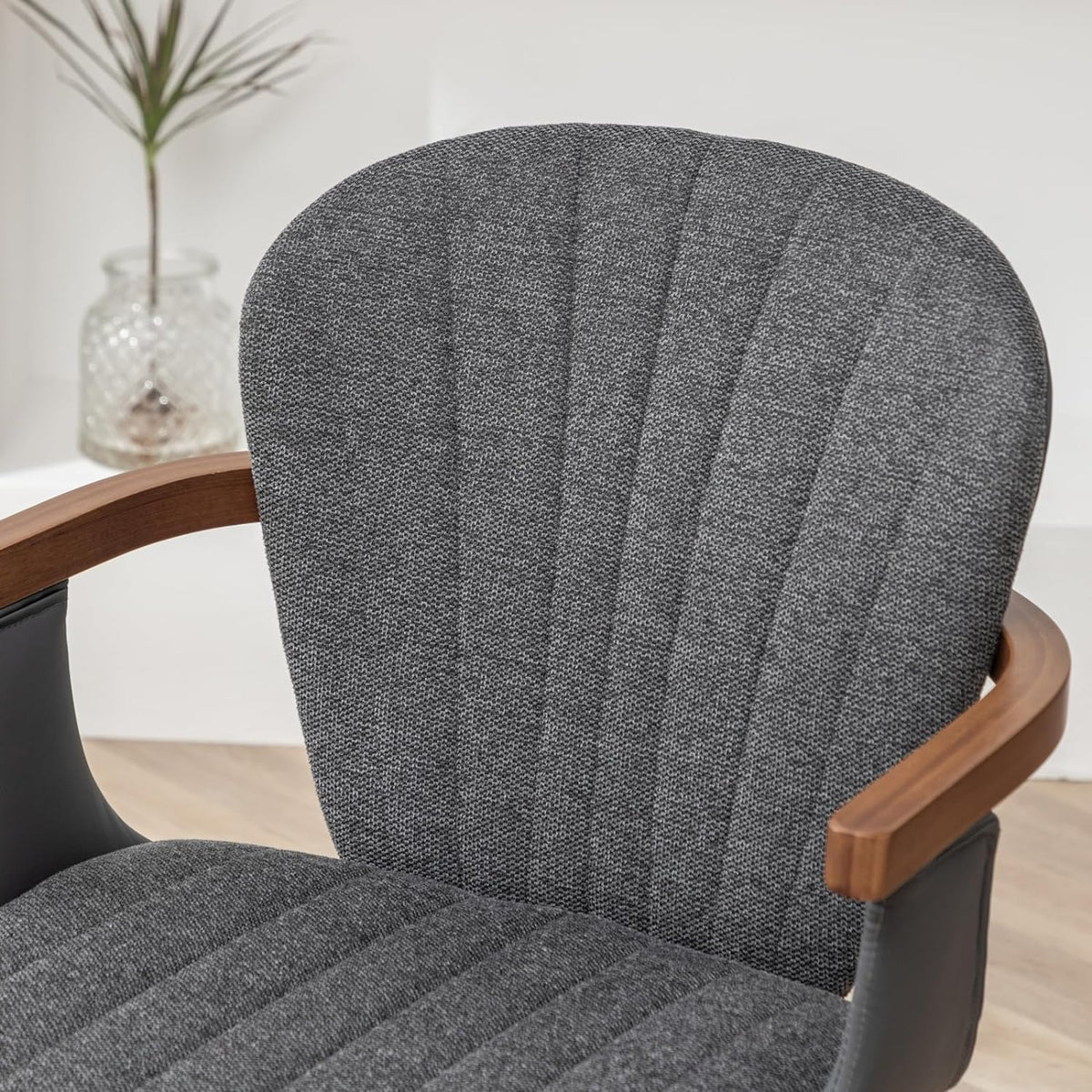 LUNLING Swivel Dining Chairs, Mid Century Modern Gray Fabric+Faux Leather Kitchen Chairs with