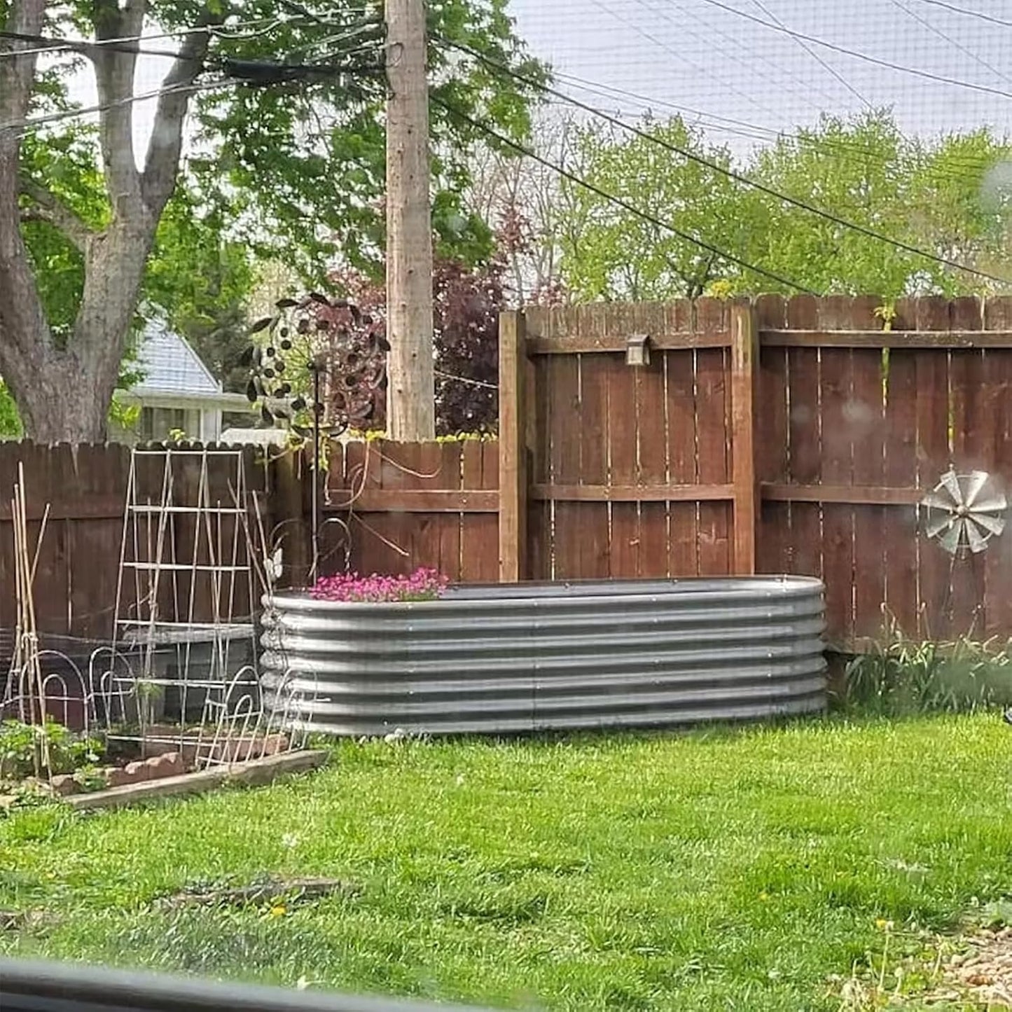 1 Pack 8x3x2FT Galvanized Raised Garden Bed Kit Oval Metal Ground Planter Box Outdoor Bottomless