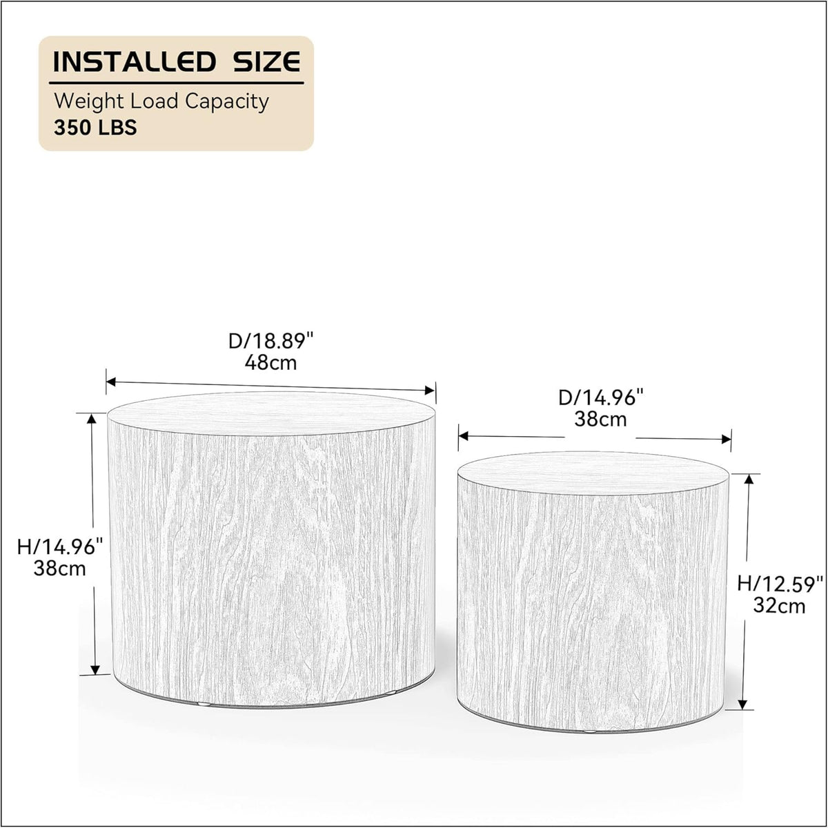 WILLIAMSPACE Nesting Coffee Table Set of 2, Walnut Round Wooden Coffee Tables Modern Circle Table