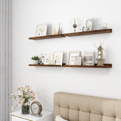 Picture Ledge Shelf, Wood Floating Shelves Set of 4, 24 inch Picture Ledge Shelves, Photo Ledge