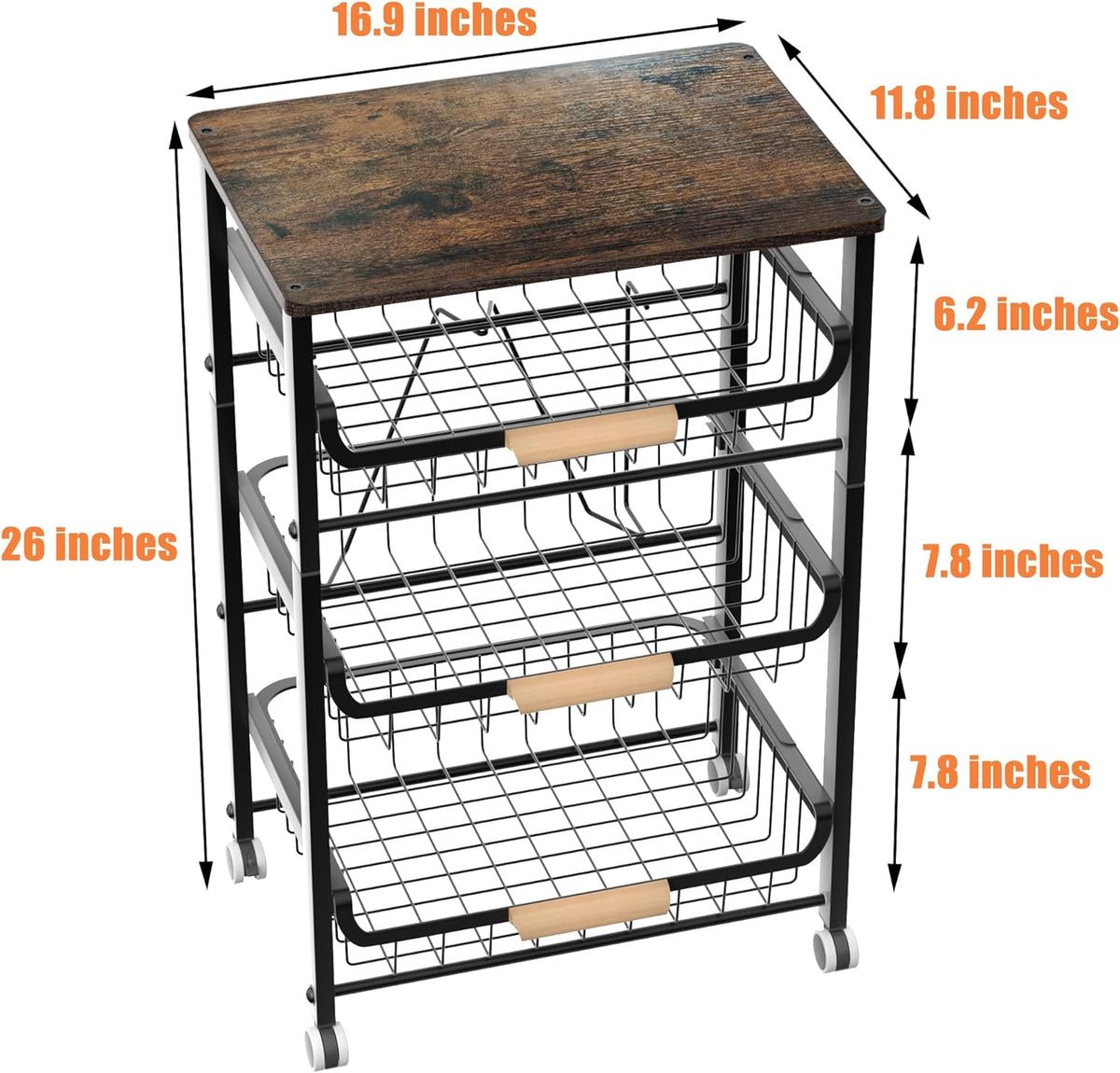 4-Layer Fruit Basket Kitchen Food Organizer and Rack, Stackable Storage Cart with Desktop, Pull-Out