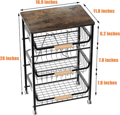 4-Layer Fruit Basket Kitchen Food Organizer and Rack, Stackable Storage Cart with Desktop, Pull-Out