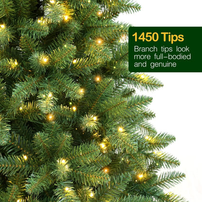Hykolity 7.5 ft Prelit Christmas Tree, Artificial Christmas Tree with 450 Warm White Lights, 1450