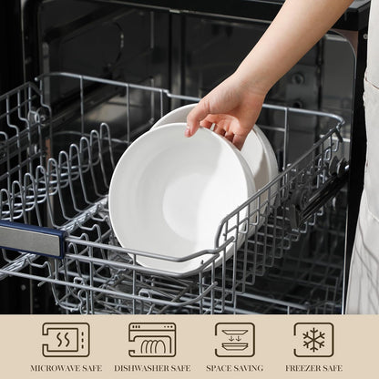 MALACASA Large Serving Bowls - 60 OZ (8") Salad Bowls Set of 2, White Mixing Bowls for Kitchen
