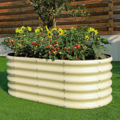Land Guard 18“ Tall Outdoor Metal Raised Garden Bed, Oval Deep Root Planter Box for Vegetables