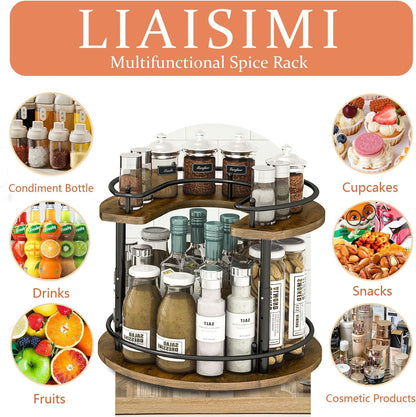 2 Tier Lazy Susan Organizer,2-Tier Spinning Spice Rack with Stable Carousel Base & 4 Height
