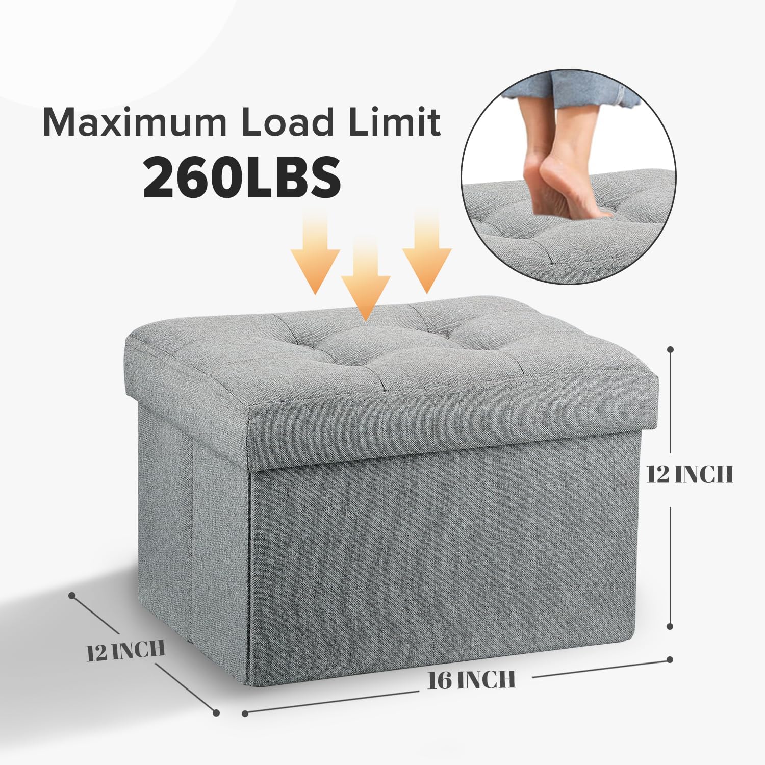 LINMAGCO Ottoman Storage Ottoman with Storage Small Foot Rest Stool Under Desk Stool Short Folding