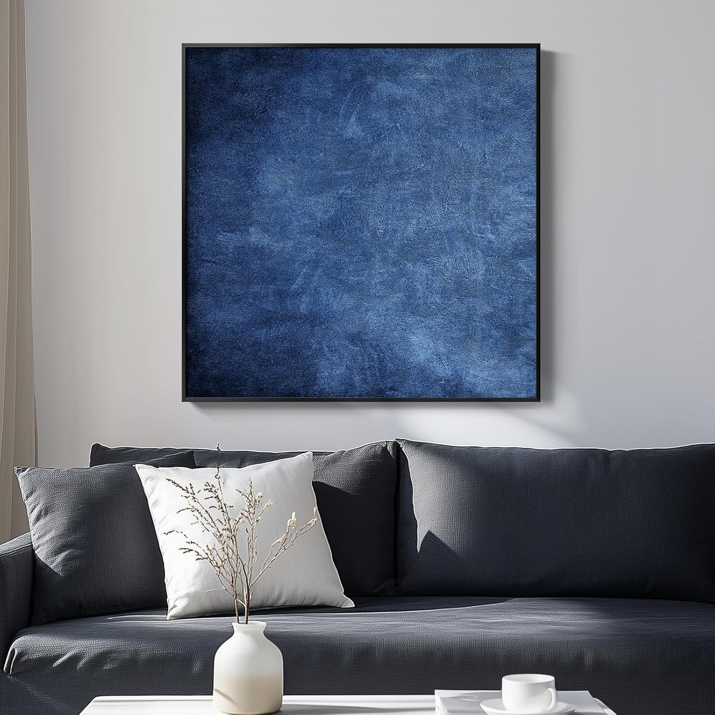 Large Framed Navy Blue Modern Abstract Wall Art for Living Room, Canvas Paintings Artwork for