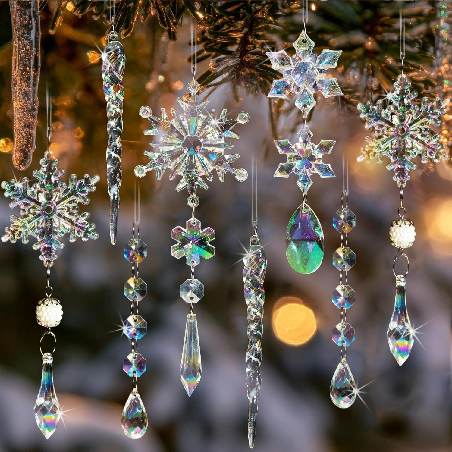 32pcs Christmas Decoration Crystal Ornaments - Iridescent Christmas Tree Ornaments Acrylic