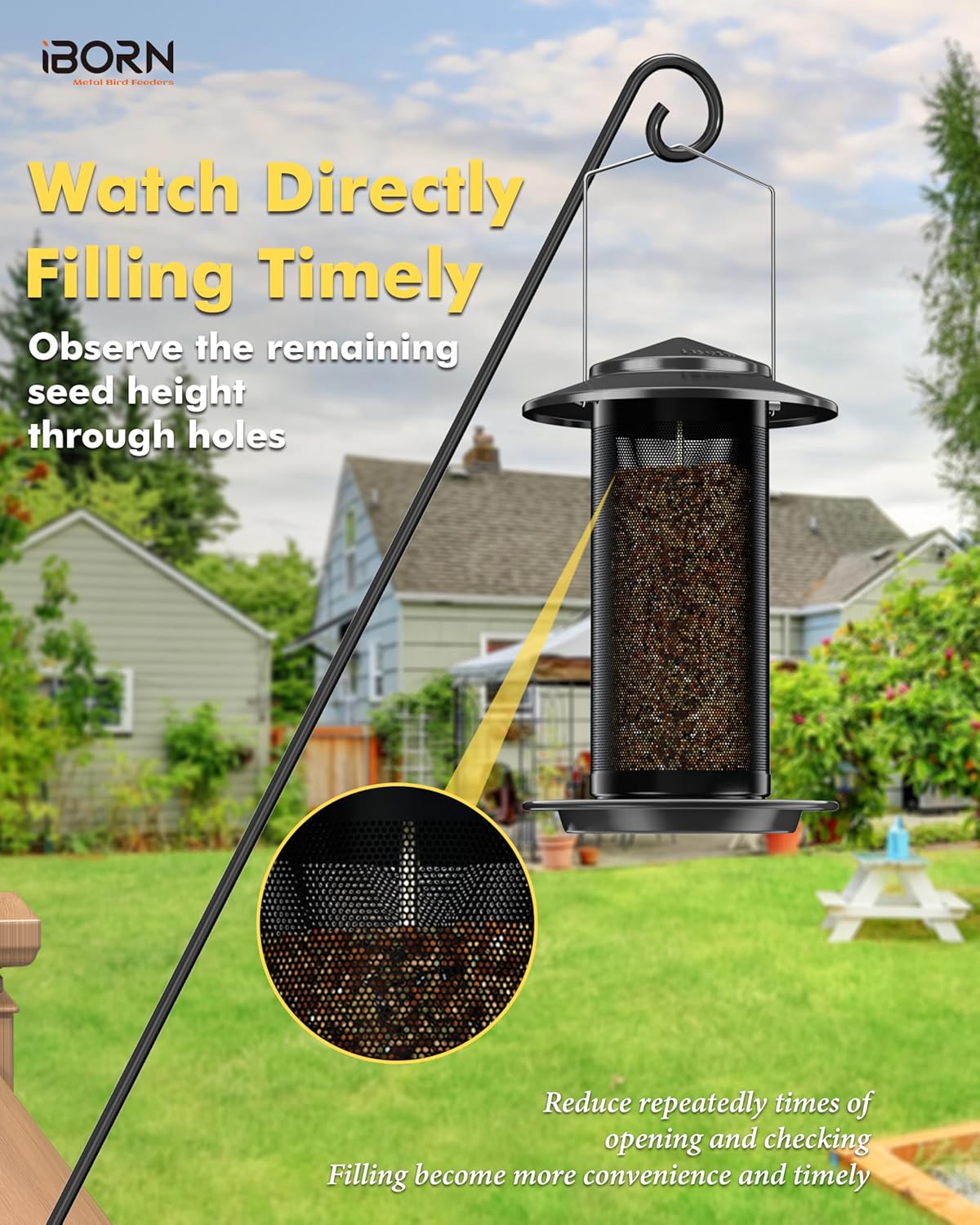 iBorn Bird Feeders for Outdoors, All Metal Mesh Tube, Holding Bird Seed for Outside Feeders,18cm