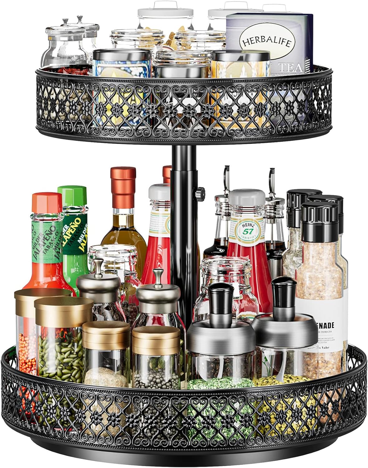 Lazy Susan Organizer 2 Tier - Turntable Spice Rack 12 inch Adjustable Metal Rotating Lazy Susan for