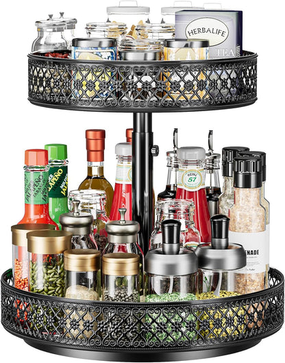 Lazy Susan Organizer 2 Tier - Turntable Spice Rack 12 inch Adjustable Metal Rotating Lazy Susan for