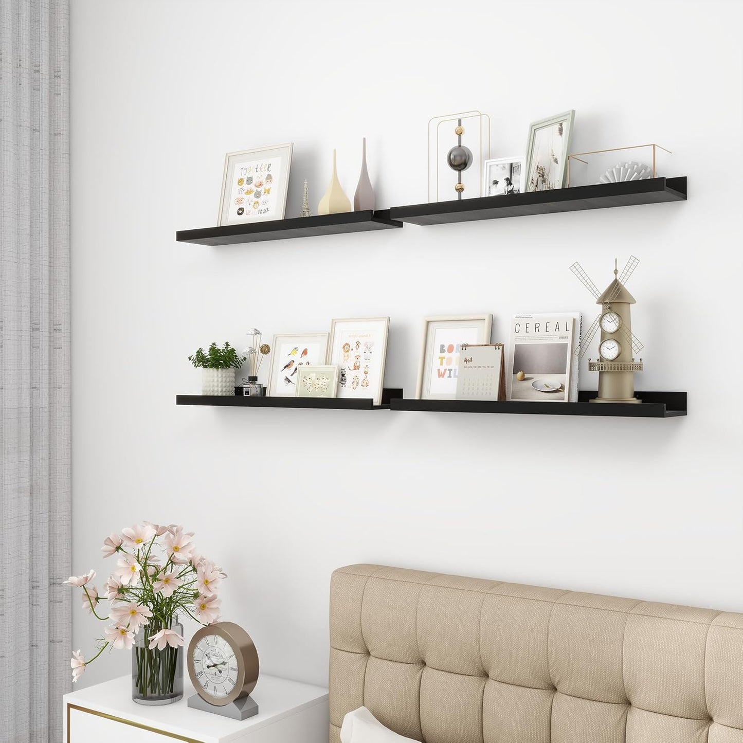 Picture Ledge Shelf, Wood Floating Shelves Set of 4, 24 inch Picture Ledge Shelves, Photo Ledge
