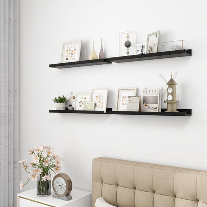 Picture Ledge Shelf, Wood Floating Shelves Set of 4, 24 inch Picture Ledge Shelves, Photo Ledge