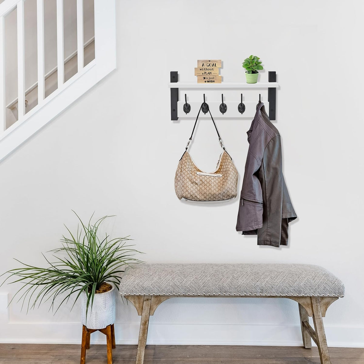 Sorbus Coat Hooks Wall Mount with Shelf – 16 Inch Coat Rack Wall Mount with 5 Heavy Duty Hooks