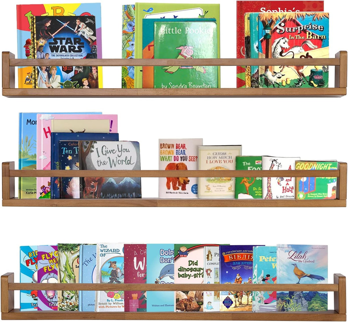 AZSKY Light Walnut Nursery Book Shelves 36 in Floating Wall Mounted Bookshelf Kids Room Hanging