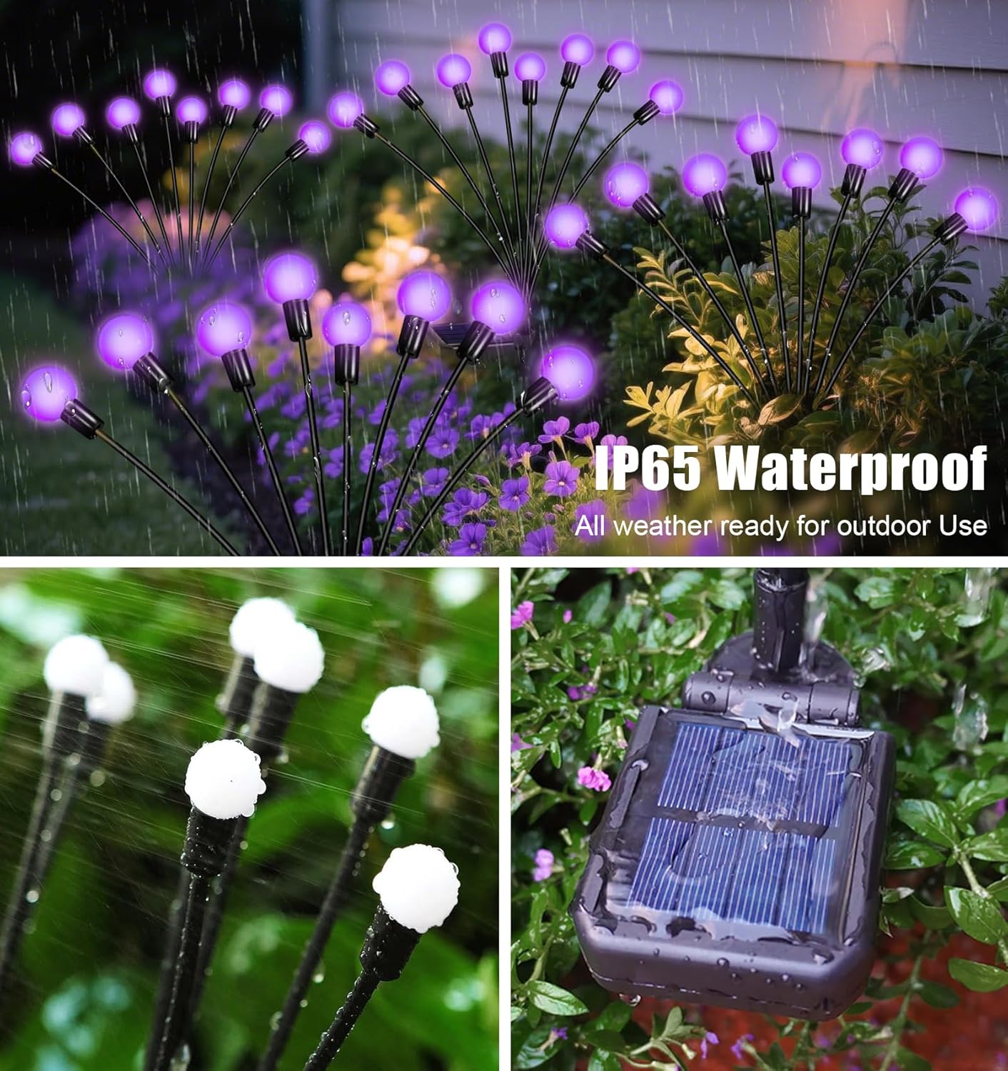 Solar Garden Lights – 16 LEDs Solar Firefly Lights, Purple Swaying Lights Outdoor Waterproof, 2