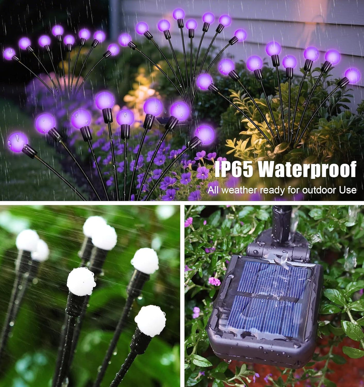 Solar Garden Lights Outdoor, 4 Pack Firefly Swaying Lights Purple, Waterproof 4 Pack 24 Heads