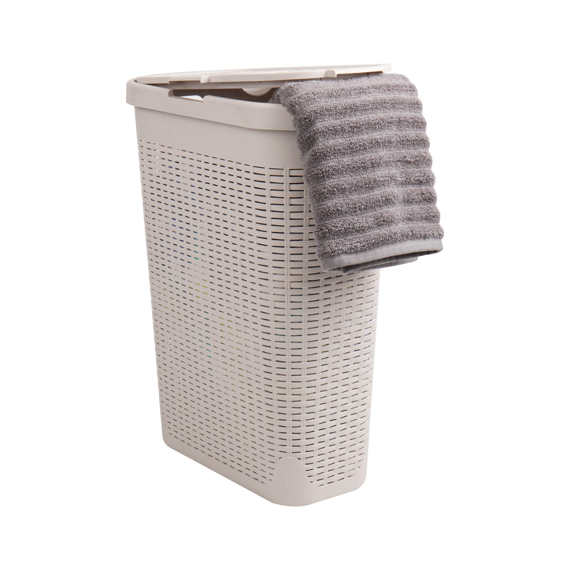Mind Reader Slim Laundry Hamper with Lid, 40L Clothes Basket, Narrow Tapered Design with Ventilated