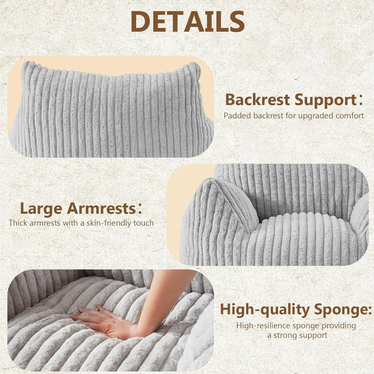 Giant Bean Bag Chairs for Adults Teens, Large Bean Bag Sofa Chairs with Filling Comfy Fuzzy BeanBag