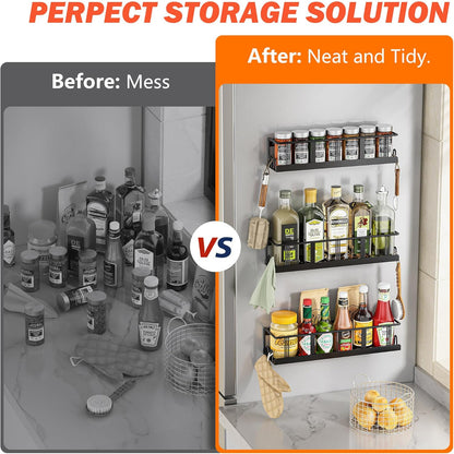 Spice Rack Wall Mounted 3 Pack, Space-Saving Spice Organizer for Spice Jars and Seasonings,Screw or