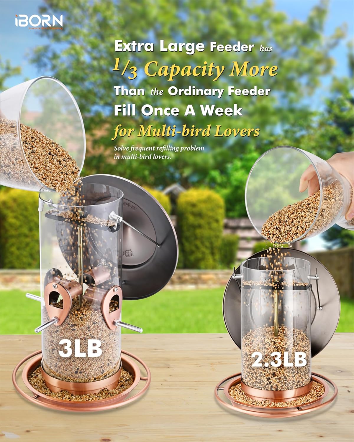iBorn Metal Bird Feeder for Outside Hanging,Wild Bird Feeders for Cardinal,18cm Large Roof&Tray