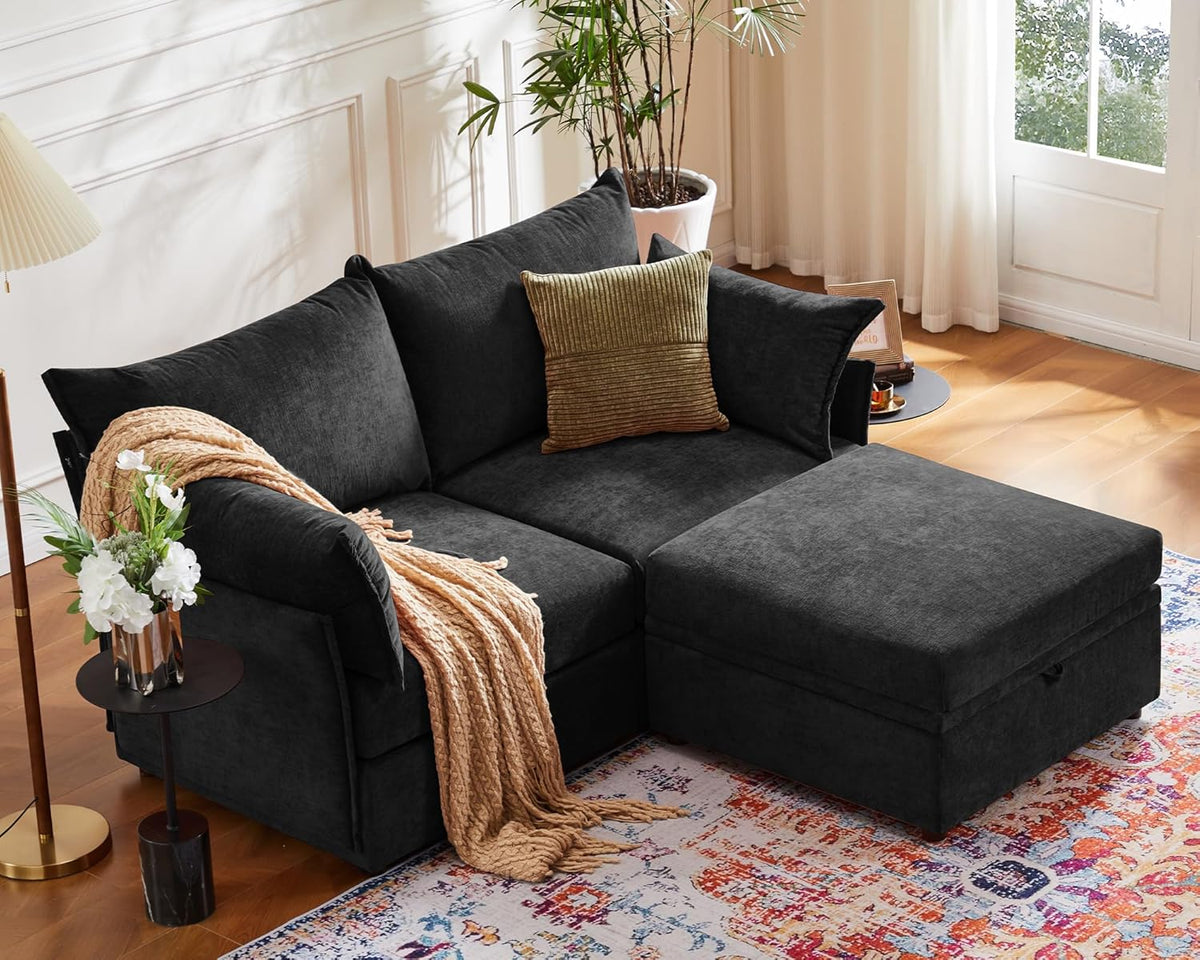 Luxury Modular Sectional Sofa, L-Shaped 3-Seat Couch with Storage Ottoman Deep Seat & Reversible